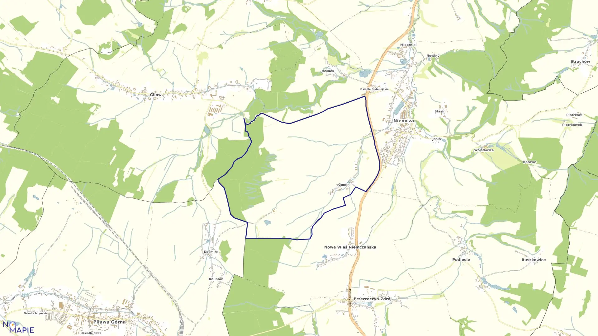 Mapa obrębu GUMIN w gminie Niemcza