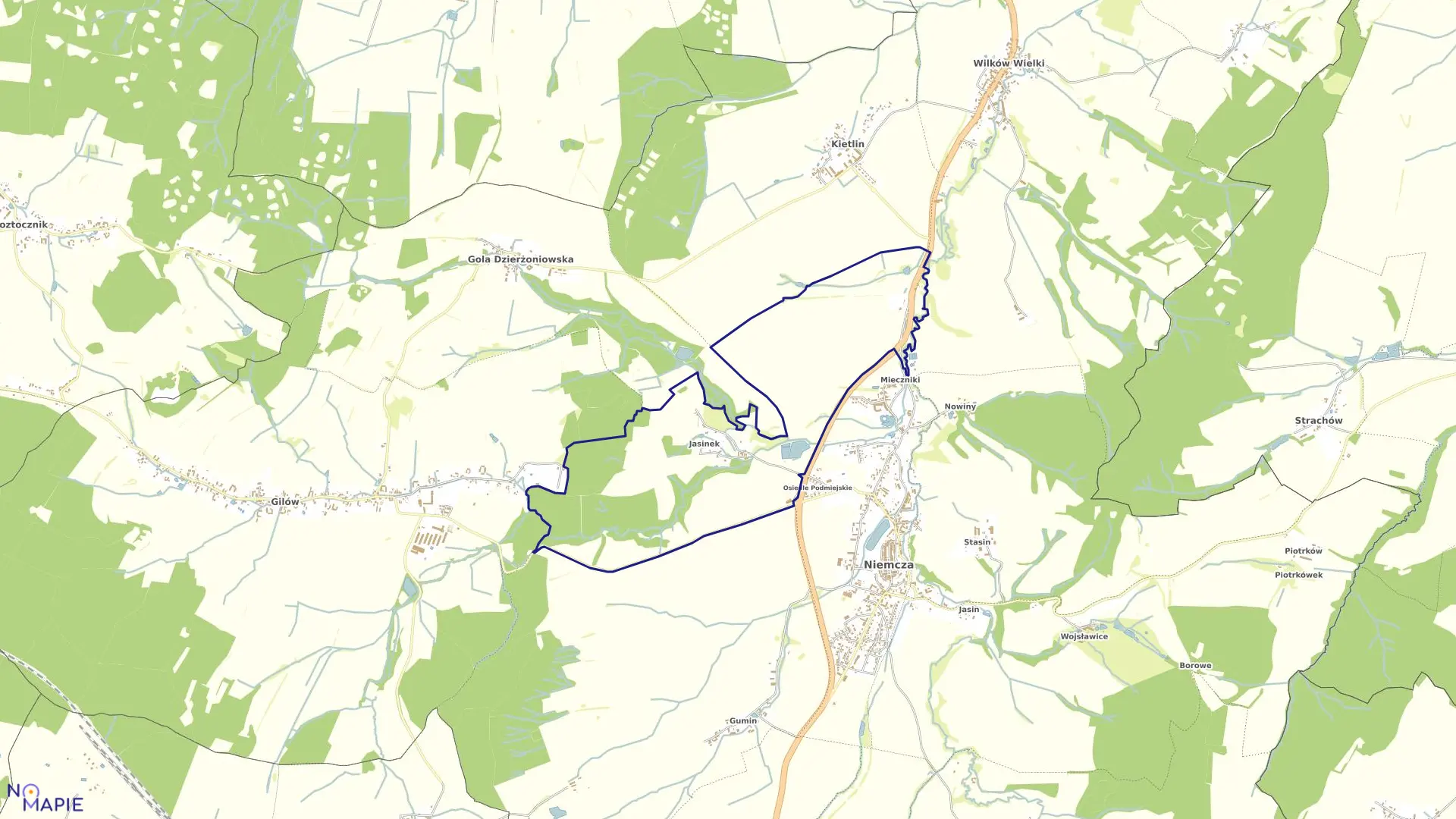 Mapa obrębu JASIEŃ w gminie Niemcza