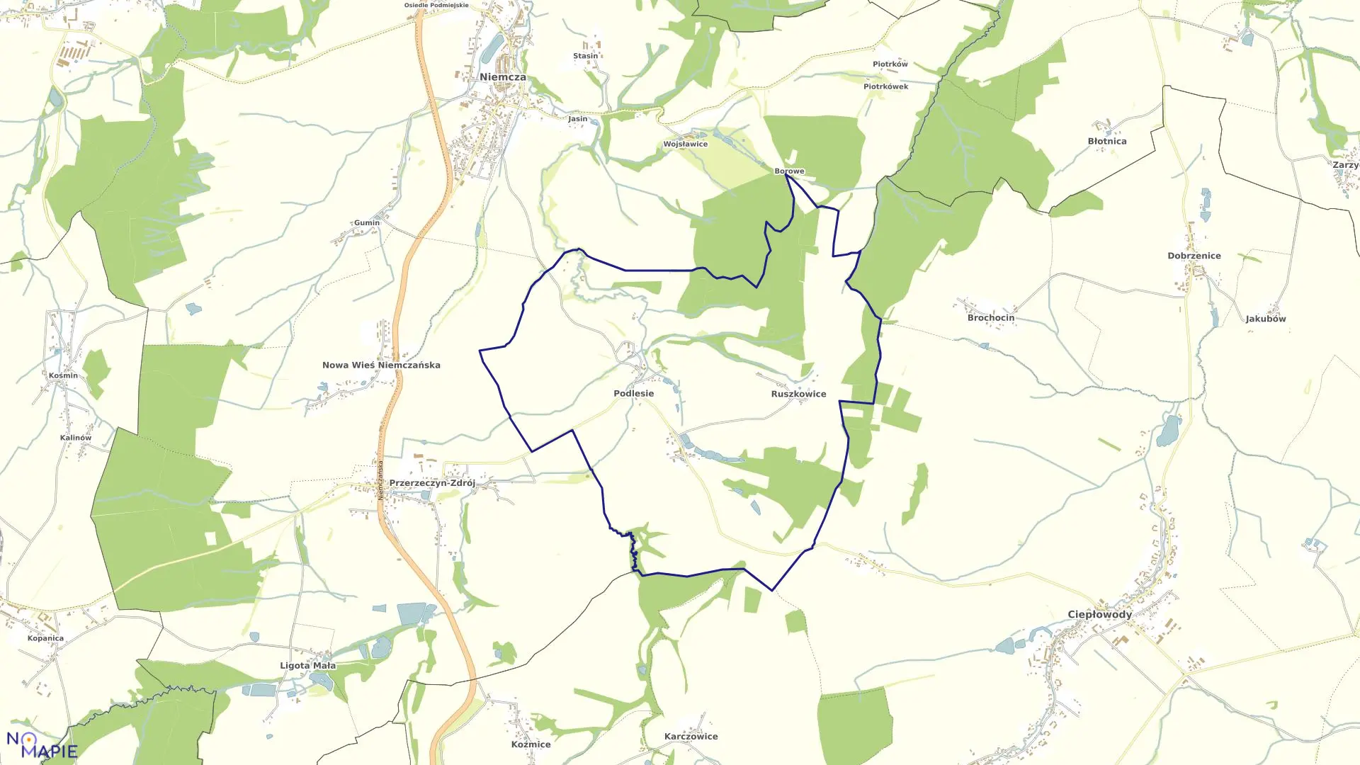 Mapa obrębu PODLESIE w gminie Niemcza