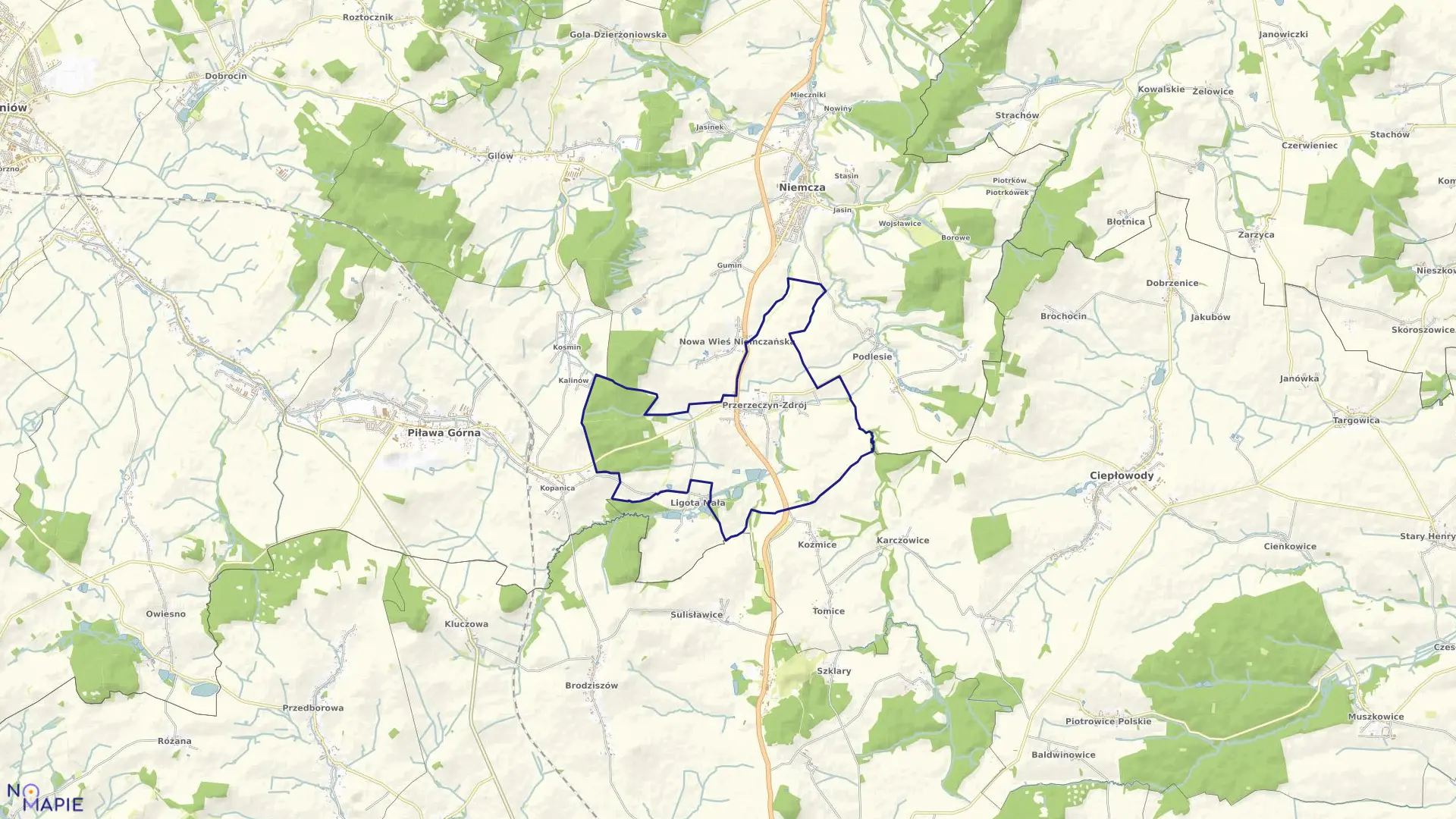 Mapa obrębu PRZERZECZYN ZDRÓJ w gminie Niemcza