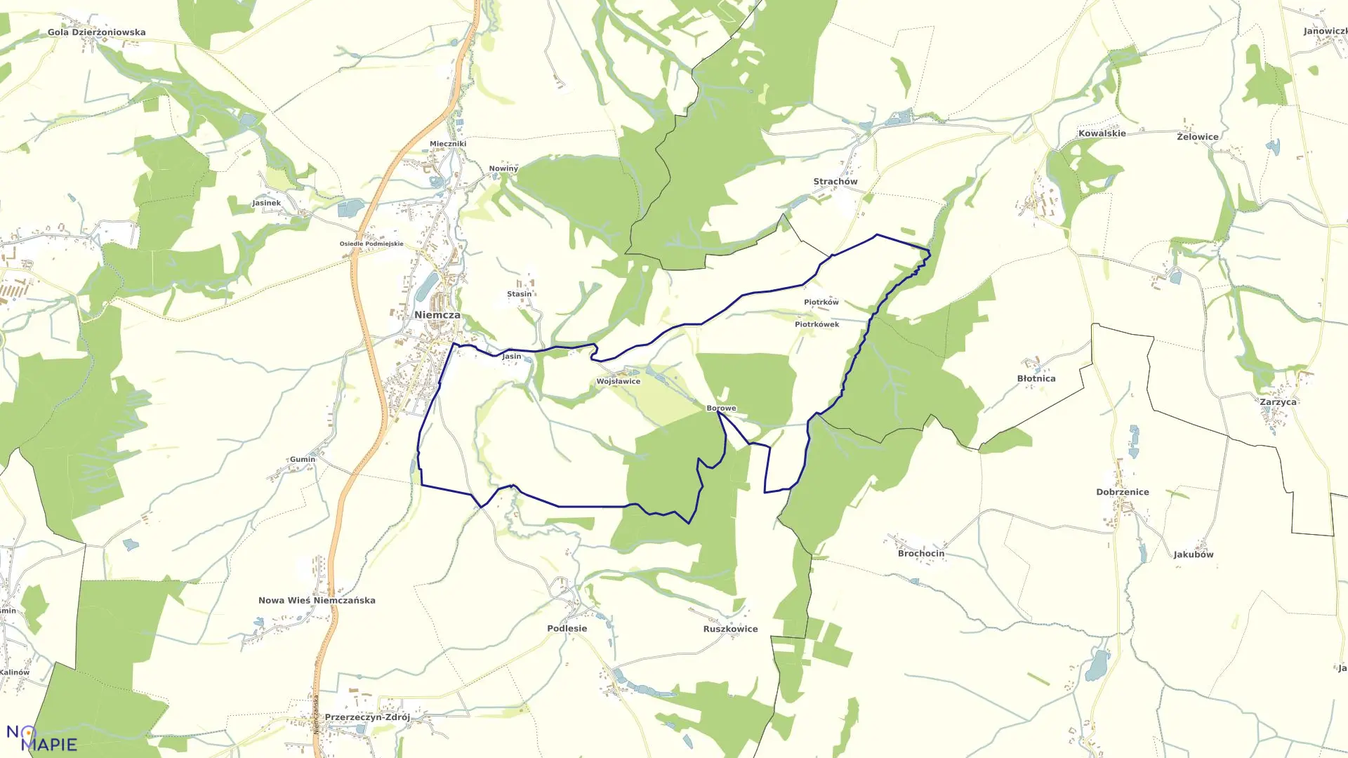Mapa obrębu WOJSŁAWICE w gminie Niemcza